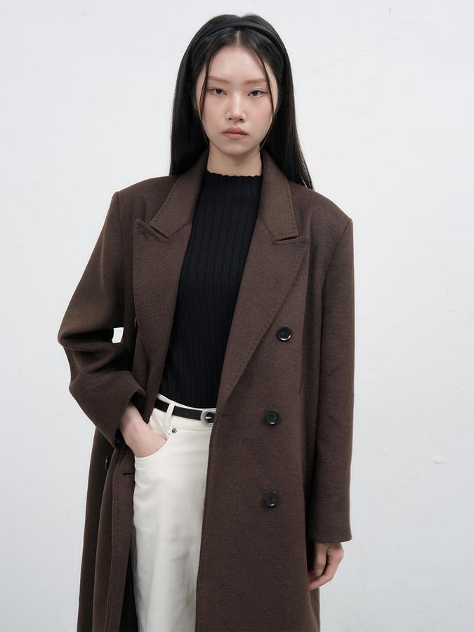 Double-breasted long wool coat
