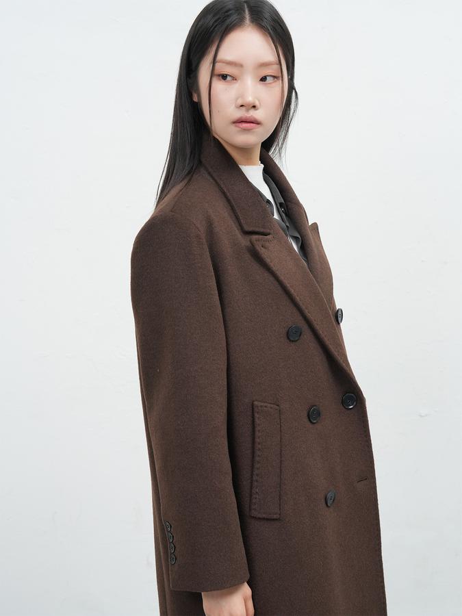 Double-breasted long wool coat