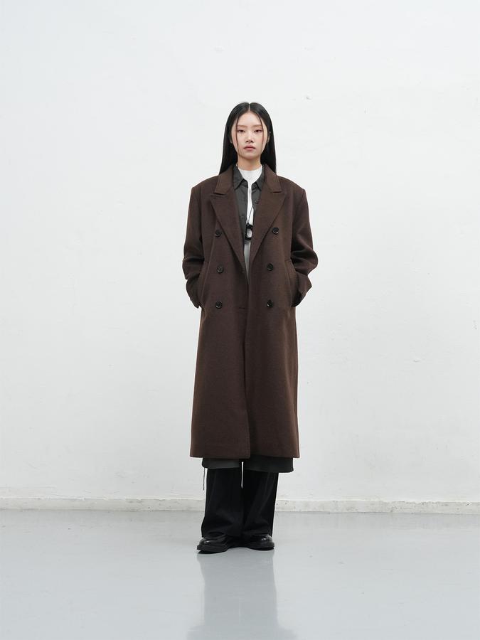 Double-breasted long wool coat