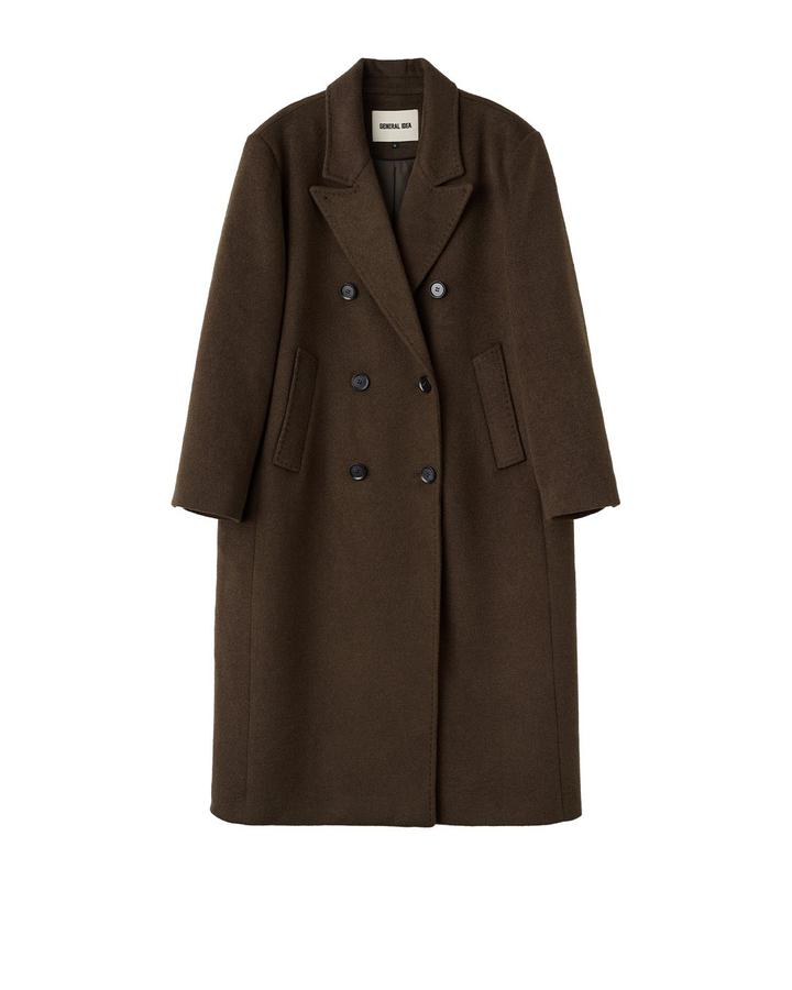 Double-breasted long wool coat