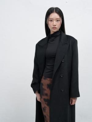 Double-breasted long wool coat