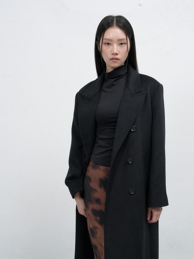 Double-breasted long wool coat