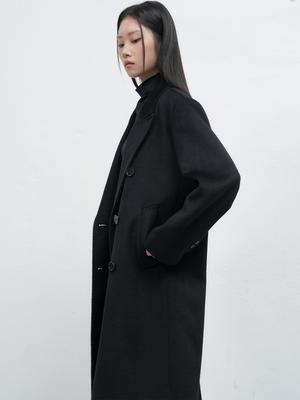 Double-breasted long wool coat