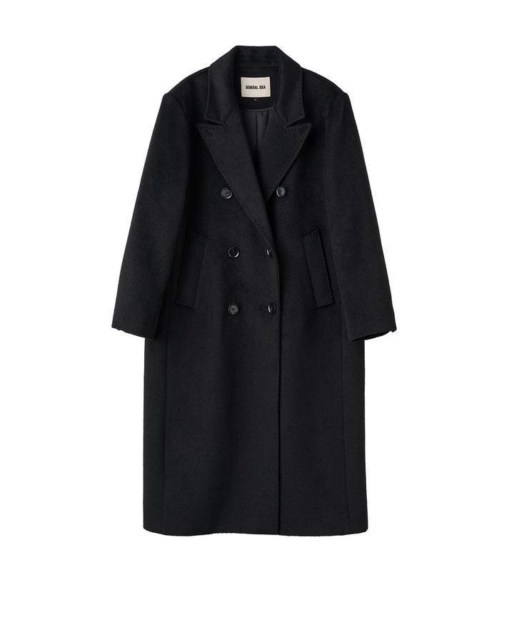 Double-breasted long wool coat
