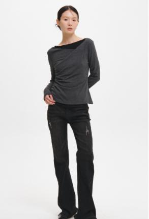 Drape Shirred Long Sleeve T-shirt