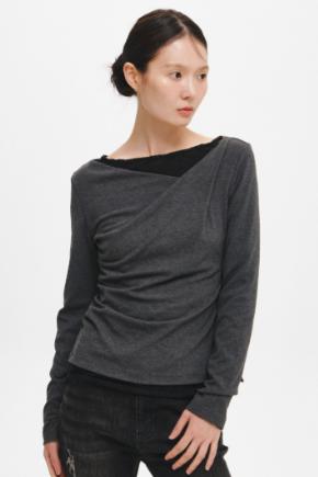 Drape Shirred Long Sleeve T-shirt