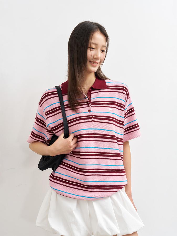 Multi-stripe collar half knit