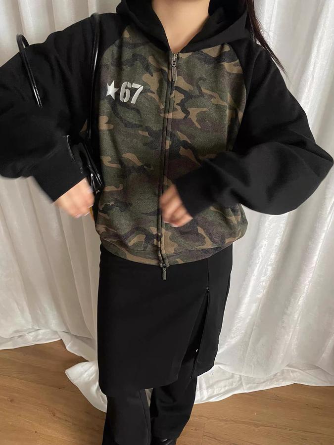 Streetwear military print hoodie