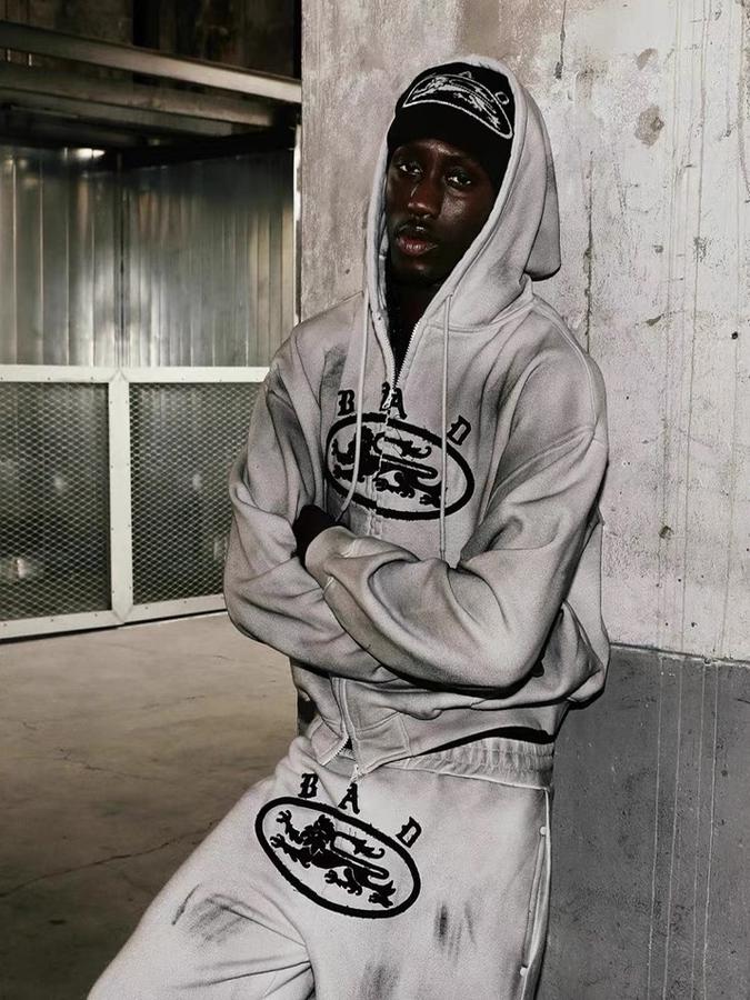 BADBLOOD Lion Patch Hoodie - Washed Black / White 