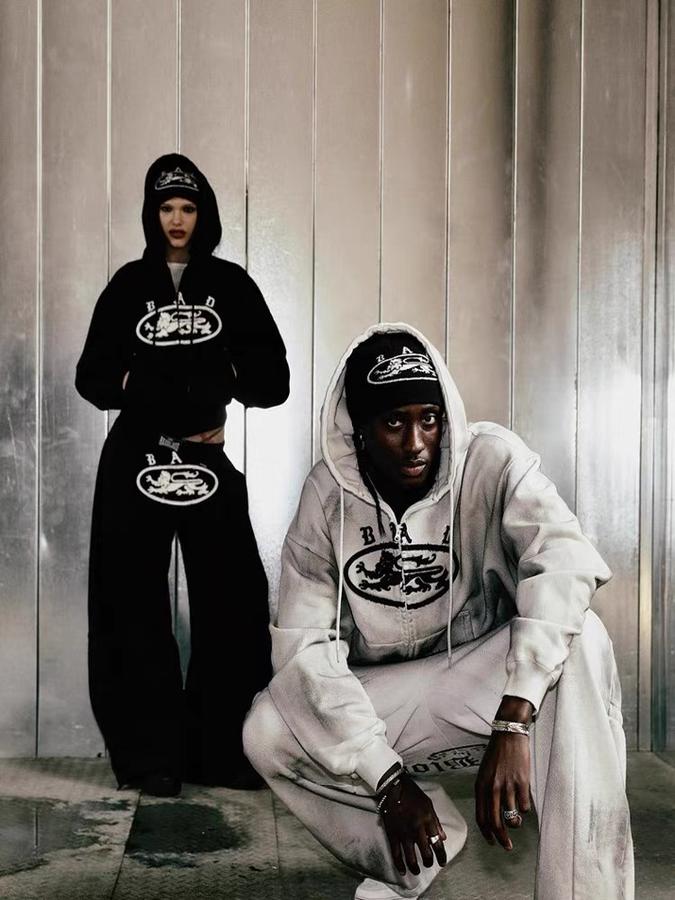 BADBLOOD Lion Patch Hoodie - Washed Black / White 