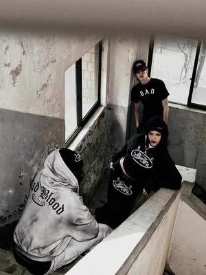 BADBLOOD Lion Patch Hoodie - Washed Black / White 