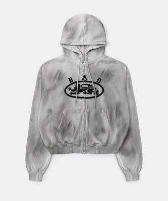 BADBLOOD Lion Patch Hoodie - Washed Black / White 