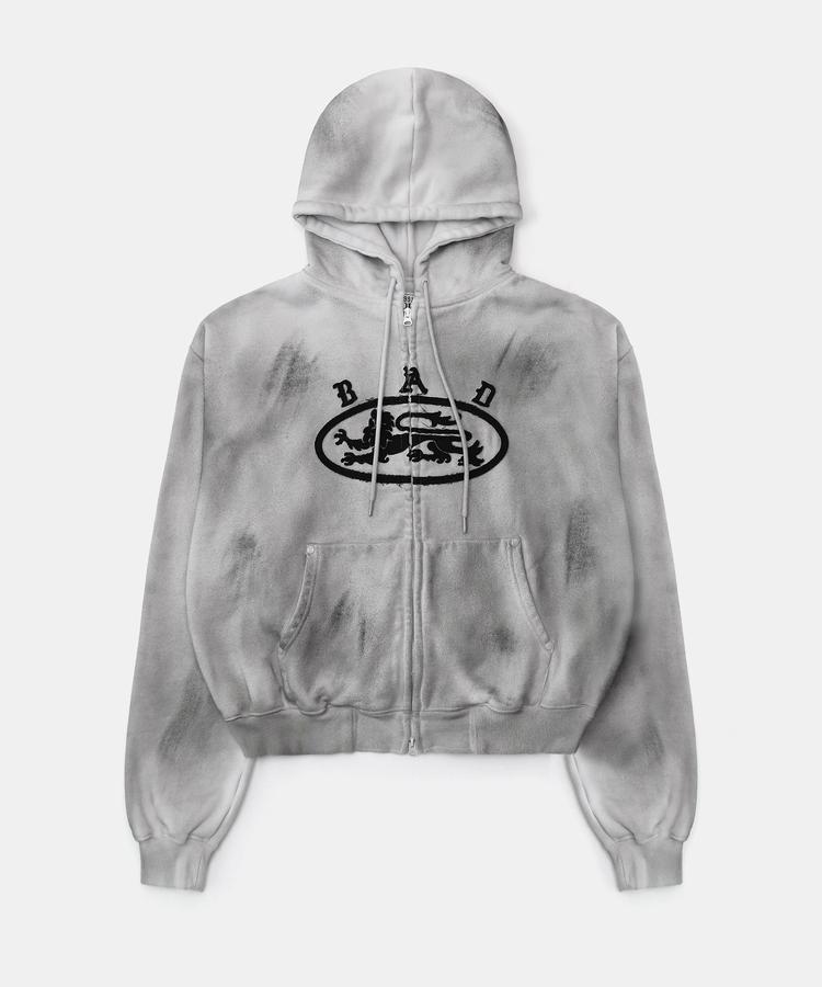 BADBLOOD Lion Patch Hoodie - Washed Black / White 