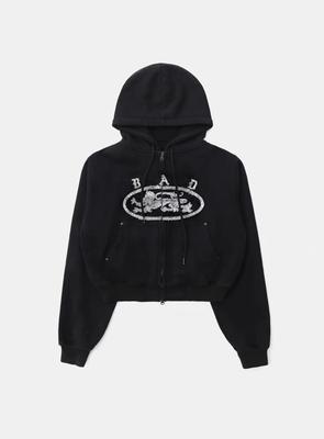 BADBLOOD Lion Patch Hoodie - Washed Black / White 