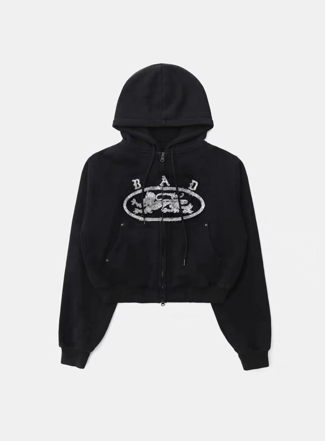 BADBLOOD Lion Patch Hoodie - Washed Black / White 