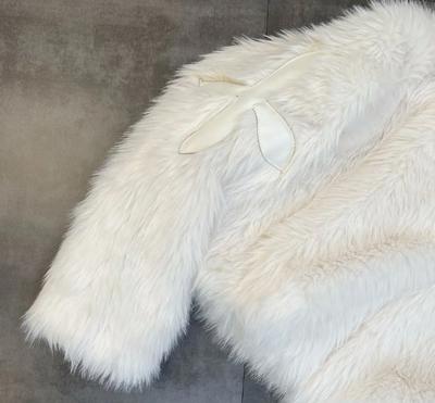 Cross-Stitched Faux Fur Jaket White