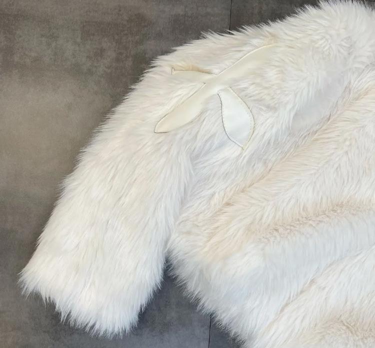 Cross-Stitched Faux Fur Jaket White