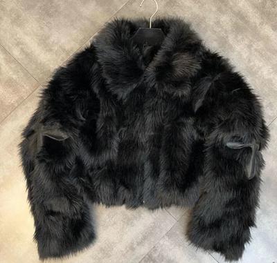 Cross-Stiched Faux Fur Jacked-Black