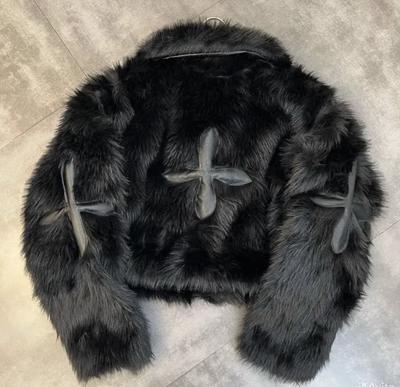 Cross-Stiched Faux Fur Jacked-Black