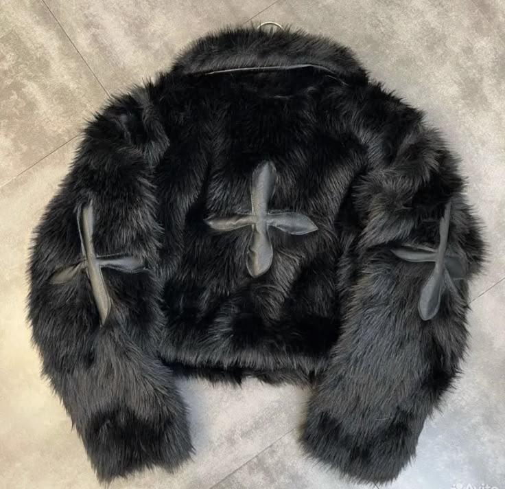 Cross-Stiched Faux Fur Jacked-Black