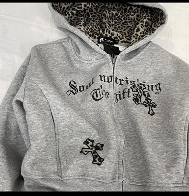 Leopard grey hood lining zip up