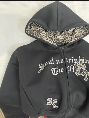 Leopard grey hood lining zip up
