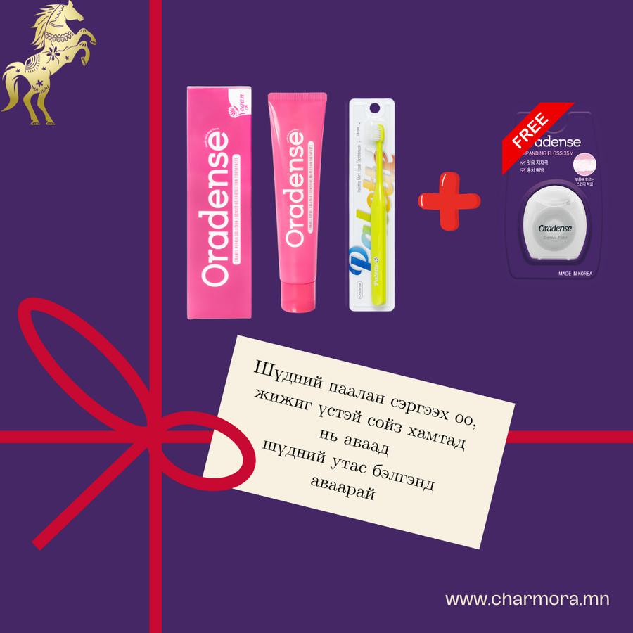 Шүдний паалан сэргээх оо 100г, жижиг үстэй сойз 1ш, шүдний утас 1ш